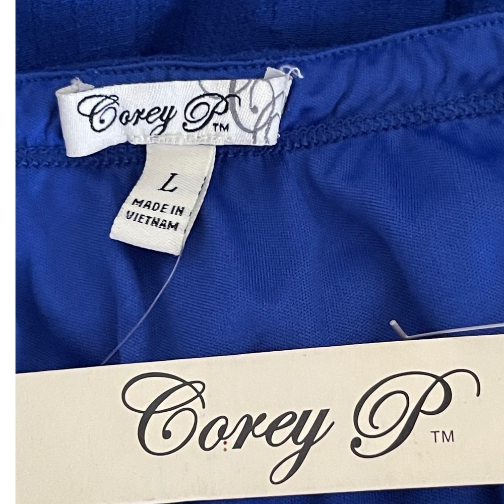 Corey P Womens Blue Strapless Maxi Dress Large Ruffle Front Tie Waist Textured - Picture 6 of 14